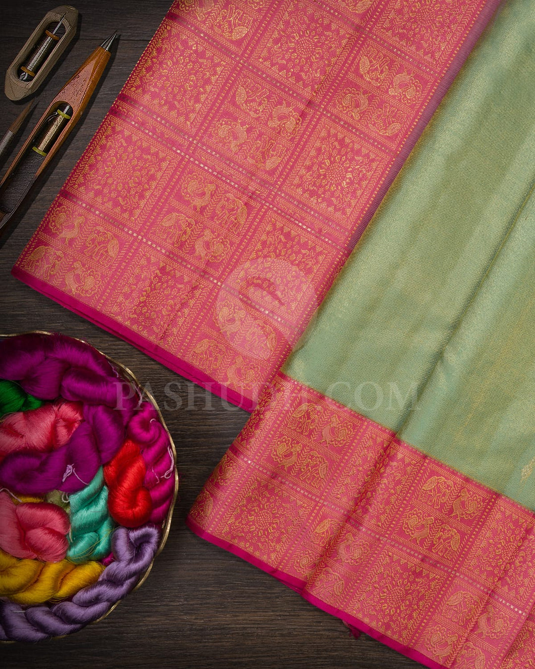 Sky Blue Shimmer With Light Pink Kanjivaram Silk Saree-S1137(B)