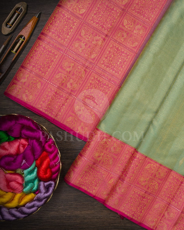 Sky Blue Shimmer With Light Pink Kanjivaram Silk Saree-S1137(B)