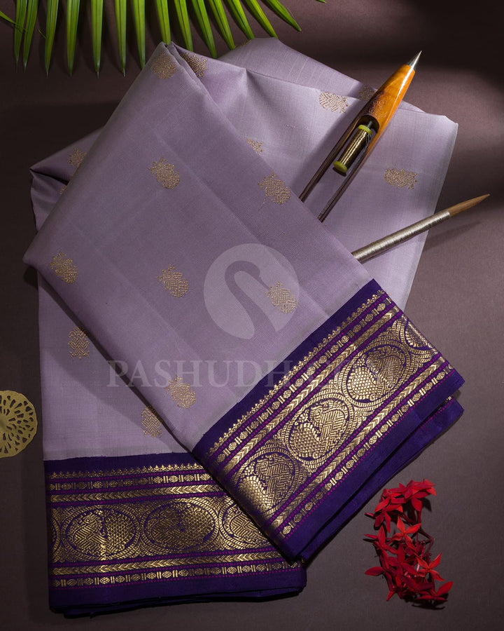 Lavender Body With Royal Blue Pure Zari Kanjivaram Silk Saree-SP350