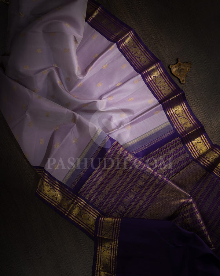 Lavender Body With Royal Blue Pure Zari Kanjivaram Silk Saree-SP350