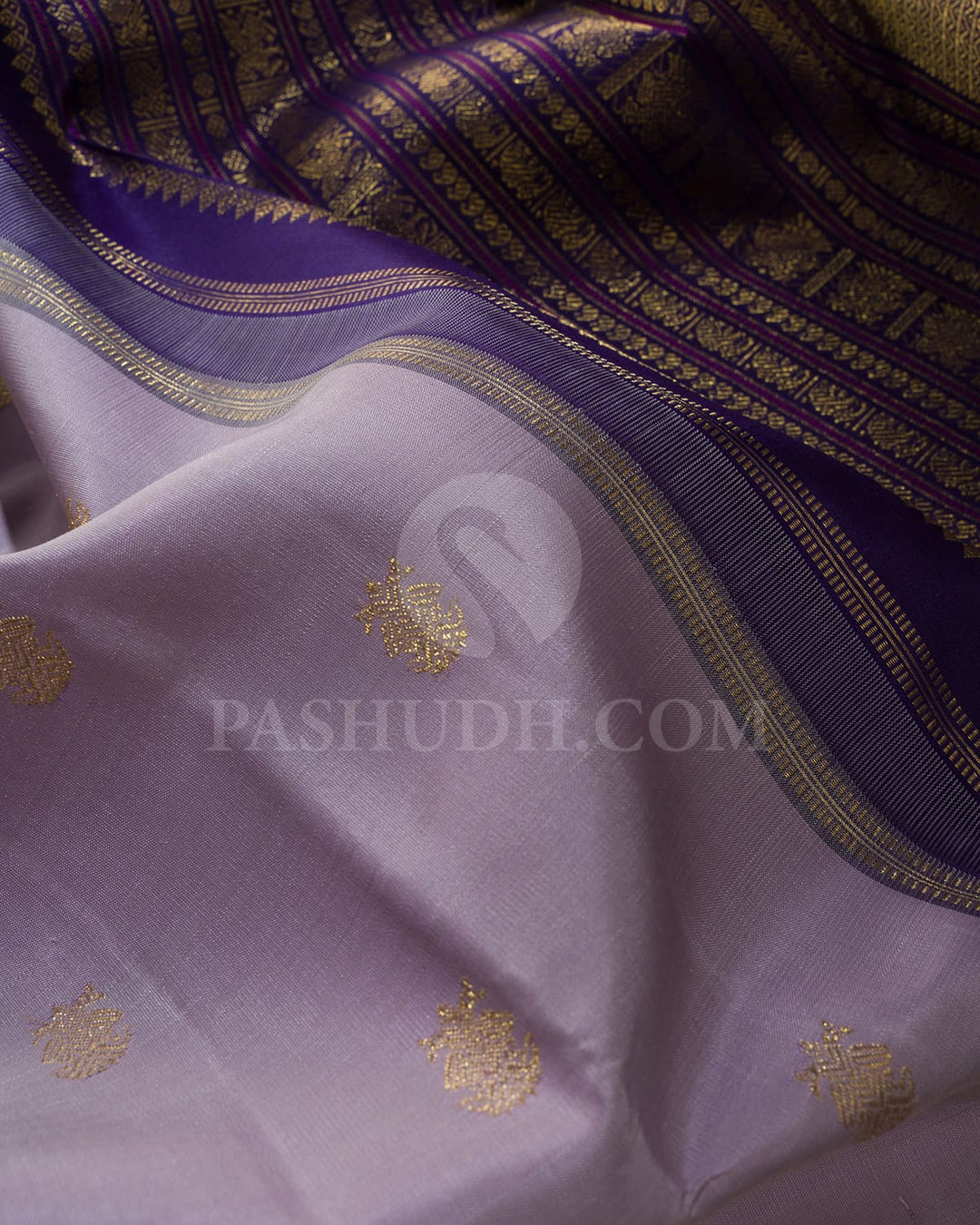 Lavender Body With Royal Blue Pure Zari Kanjivaram Silk Saree-SP350