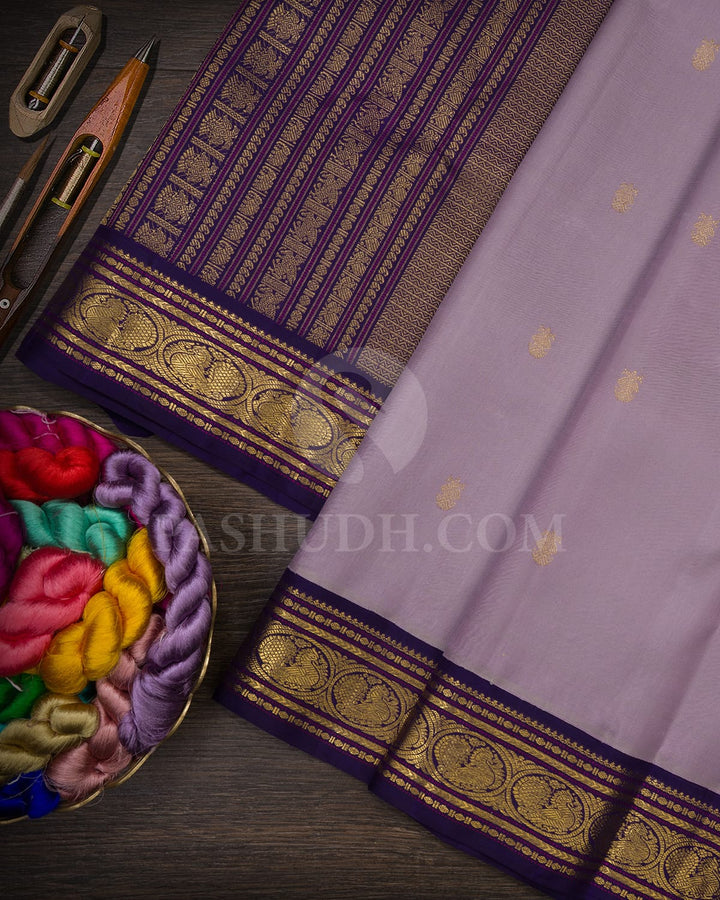 Lavender Body With Royal Blue Pure Zari Kanjivaram Silk Saree-SP350