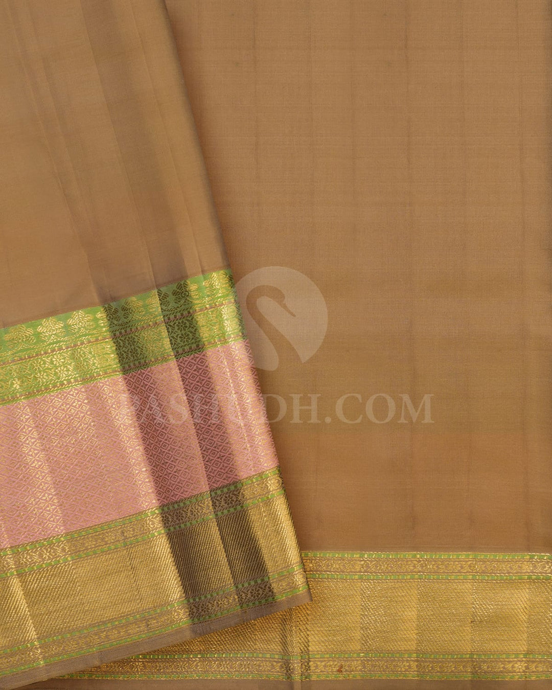 Silver Grey Shimmer With Green Pink Dual Shaded Kanjivaram Silk Saree-D660(A)