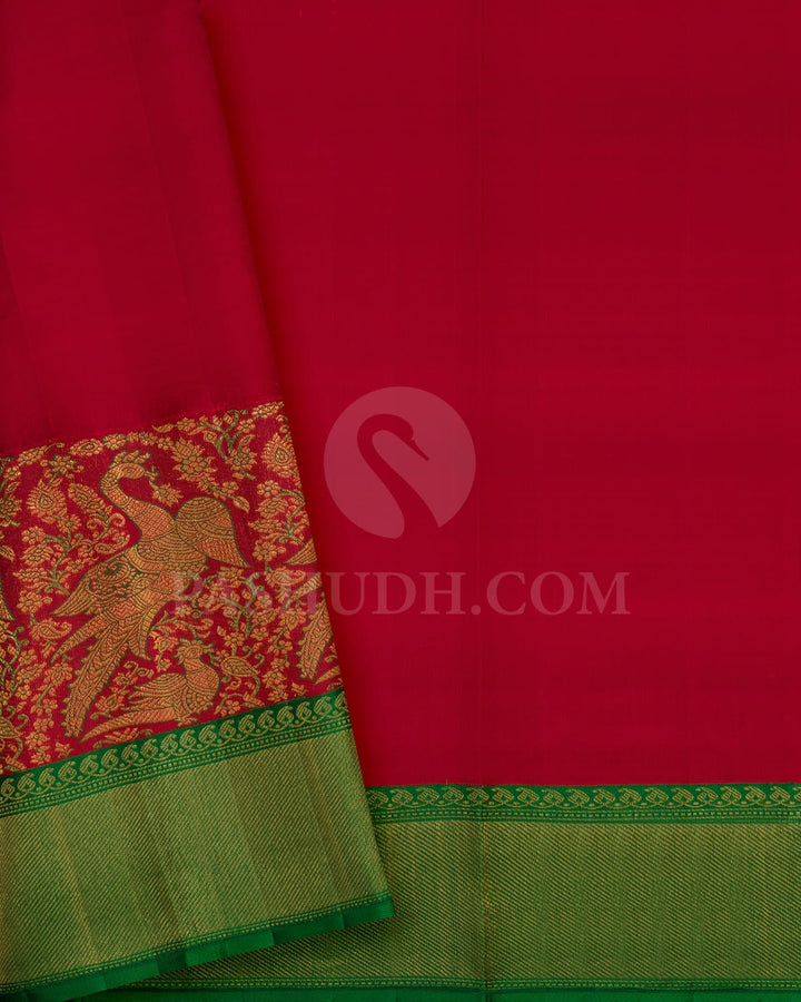 Turmeric Yellow With Dual Shaded Red-Green Kanjivaram Silk Saree-S1593(A)