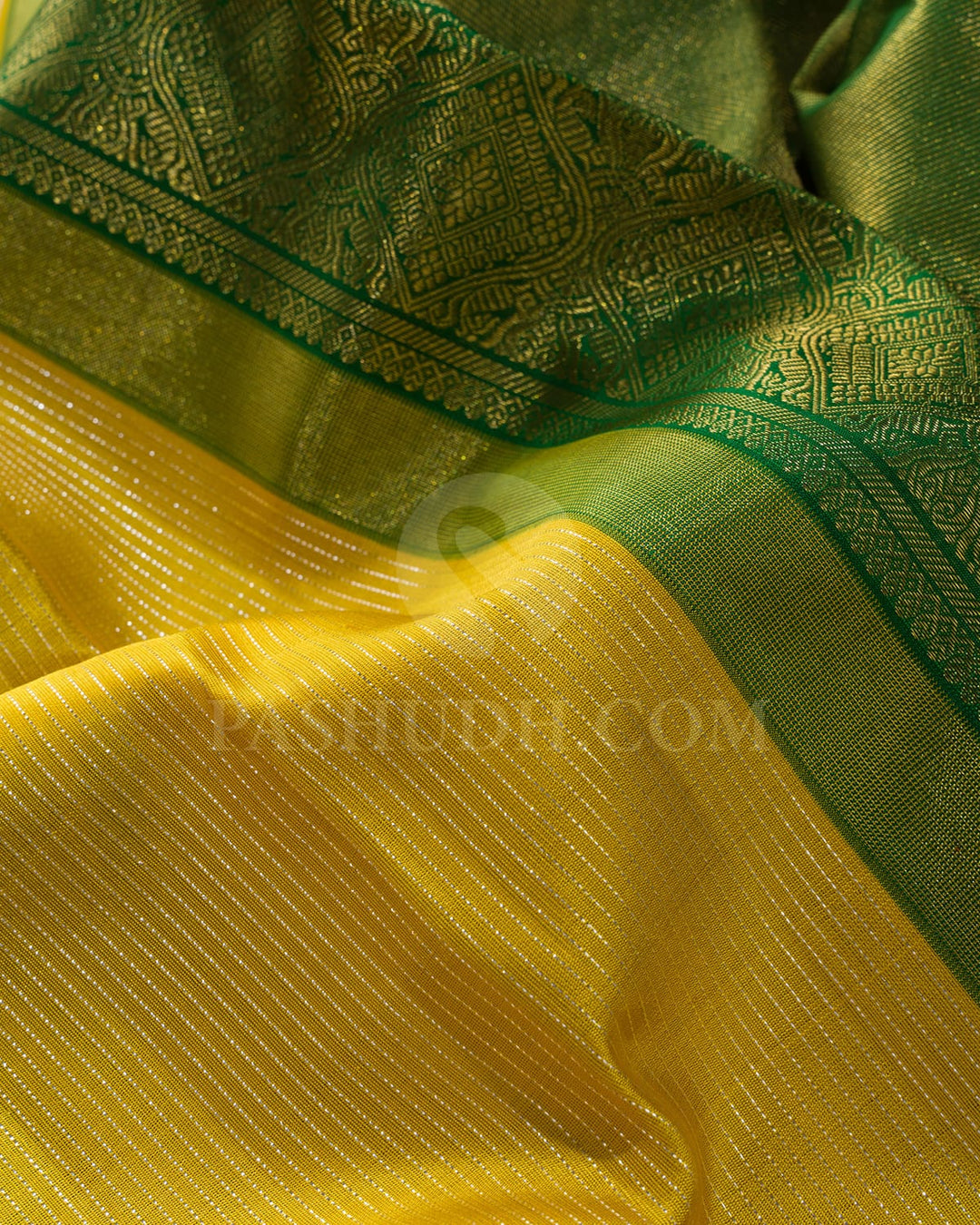 Turmeric Yellow With Dual Shaded Red-Green Kanjivaram Silk Saree-S1593(A)