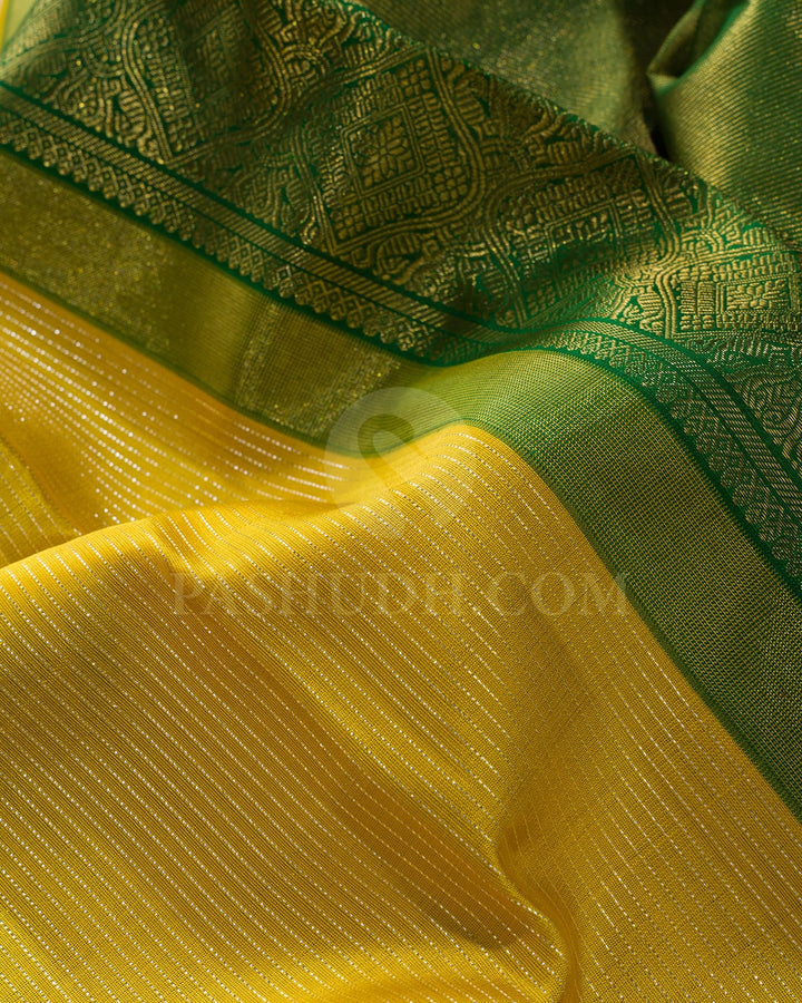 Turmeric Yellow With Dual Shaded Red-Green Kanjivaram Silk Saree-S1593(A)
