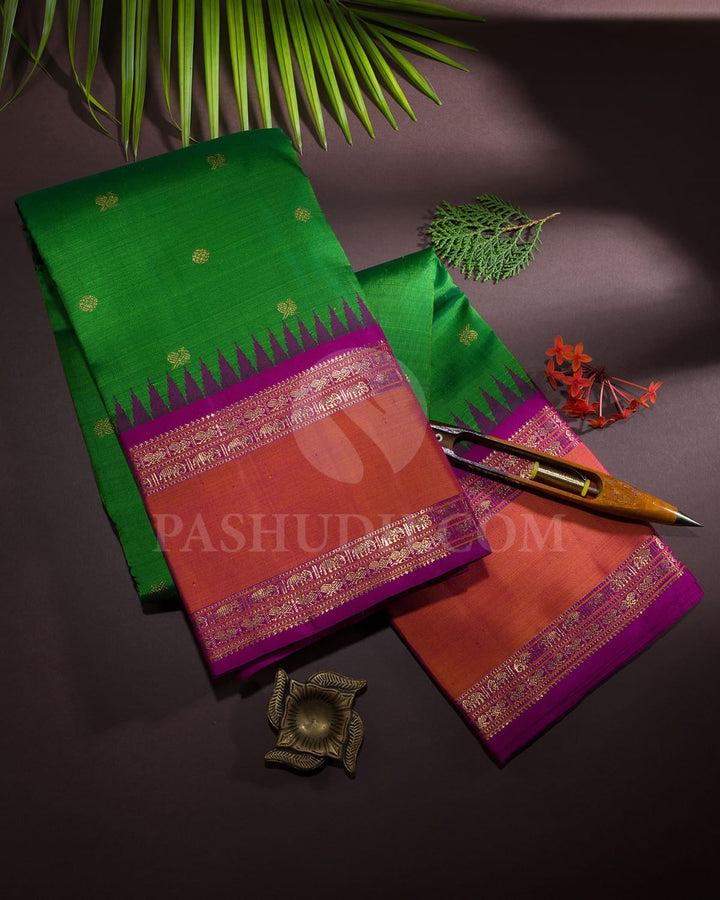 Emerald Green With Magenta Kanjivaram Silk Saree-SP353