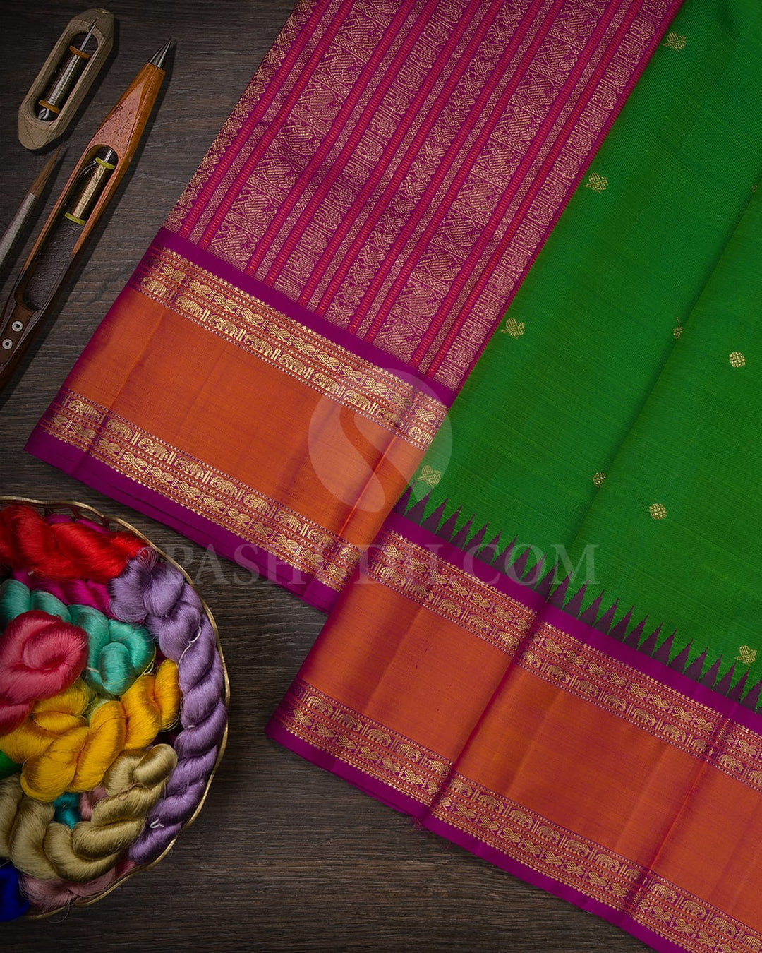 Emerald Green With Magenta Kanjivaram Silk Saree-SP353