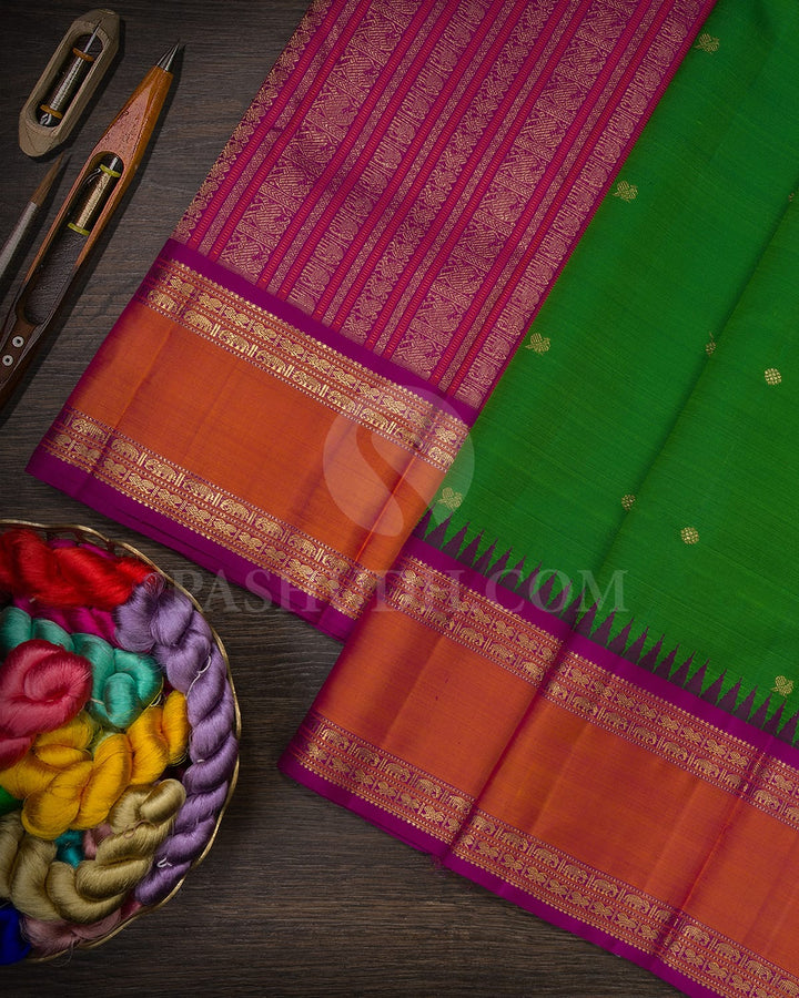 Emerald Green With Magenta Kanjivaram Silk Saree-SP353