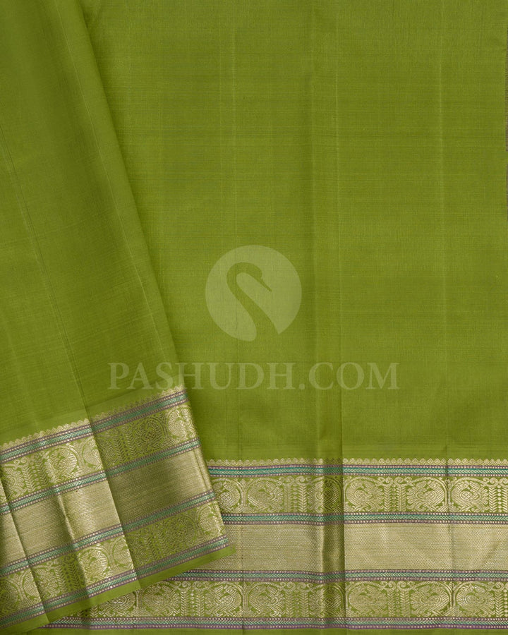Grey Organza Shimmer With Pear Green Kanjivaram Silk Saree-S1600(A)
