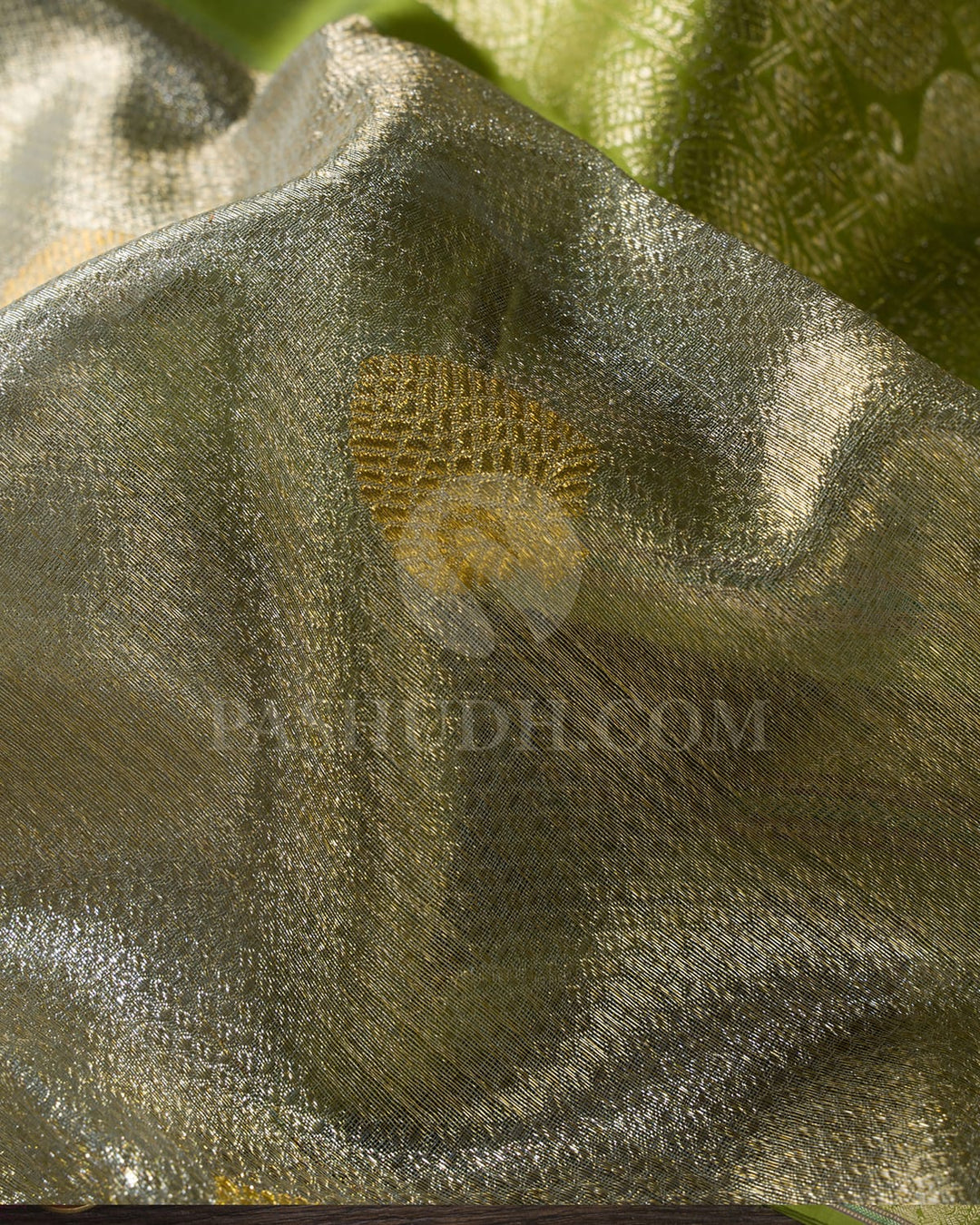 Grey Organza Shimmer With Pear Green Kanjivaram Silk Saree-S1600(A)