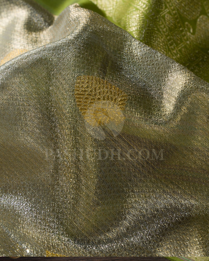 Grey Organza Shimmer With Pear Green Kanjivaram Silk Saree-S1600(A)