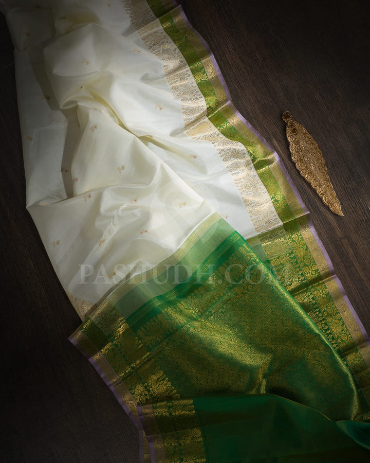 Glacier Grey With Lavender-Emerald Kanjivaram Silk Saree-S1496(C)