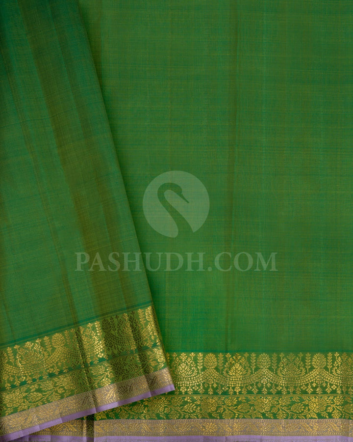 Glacier Grey With Lavender-Emerald Kanjivaram Silk Saree-S1496(C)