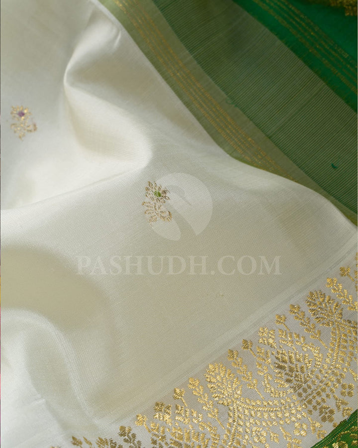 Glacier Grey With Lavender-Emerald Kanjivaram Silk Saree-S1496(C)