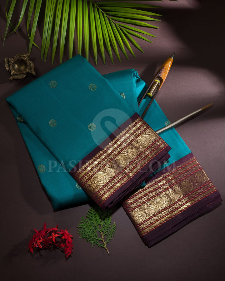 Pine Green And Maroon Kanjivaram Silk Saree-SP354