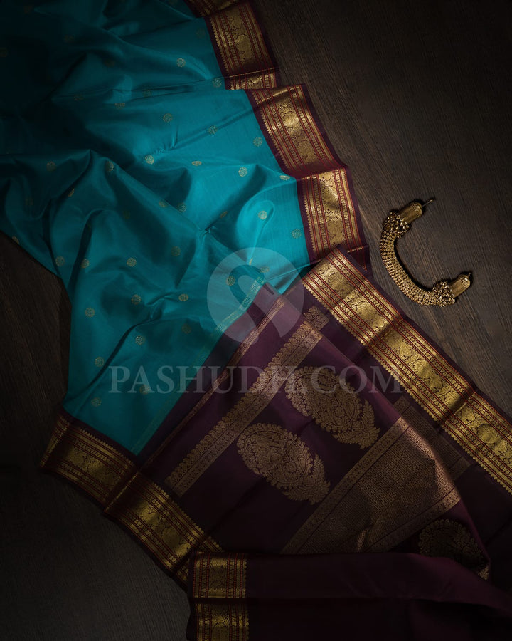 Pine Green And Maroon Kanjivaram Silk Saree-SP354