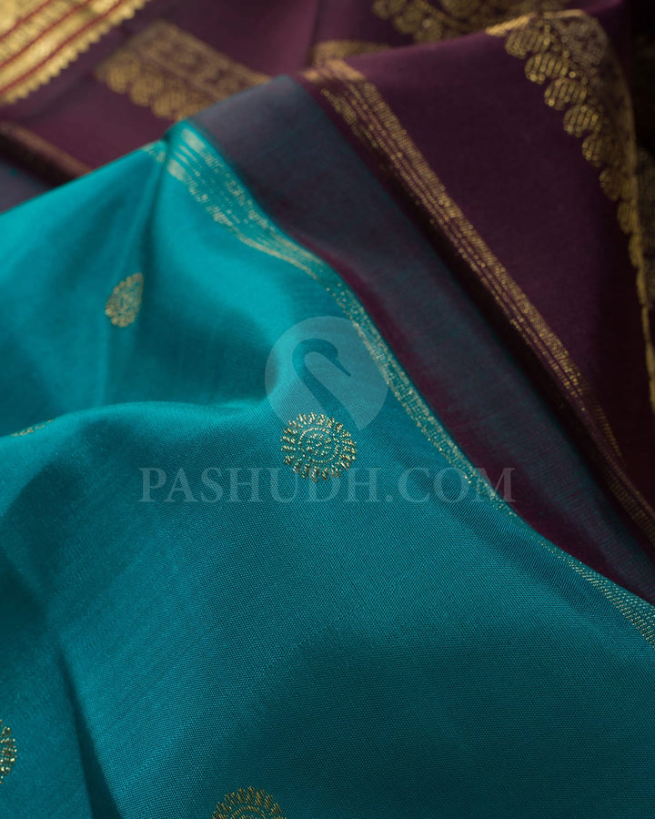 Pine Green And Maroon Kanjivaram Silk Saree-SP354