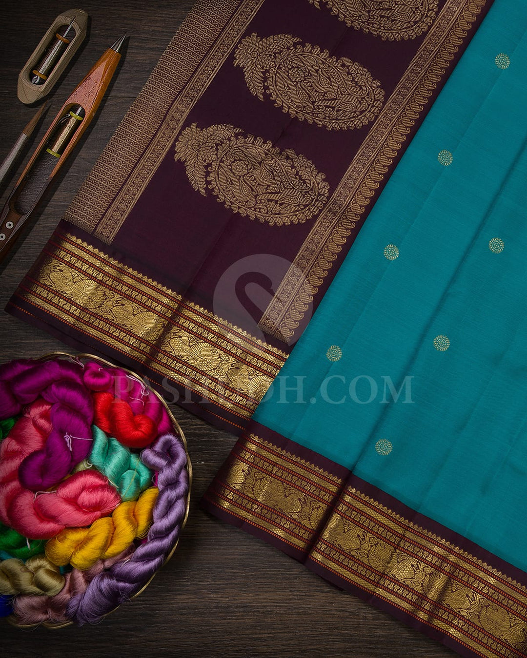 Pine Green And Maroon Kanjivaram Silk Saree-SP354