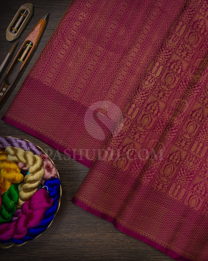 Dark Plum Kanjivaram Silk Saree-D622(D)