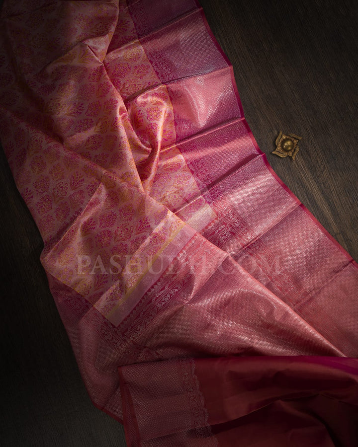 Baby Pink With Rouge Pink Kanjivaram Silk Saree-D621(F)