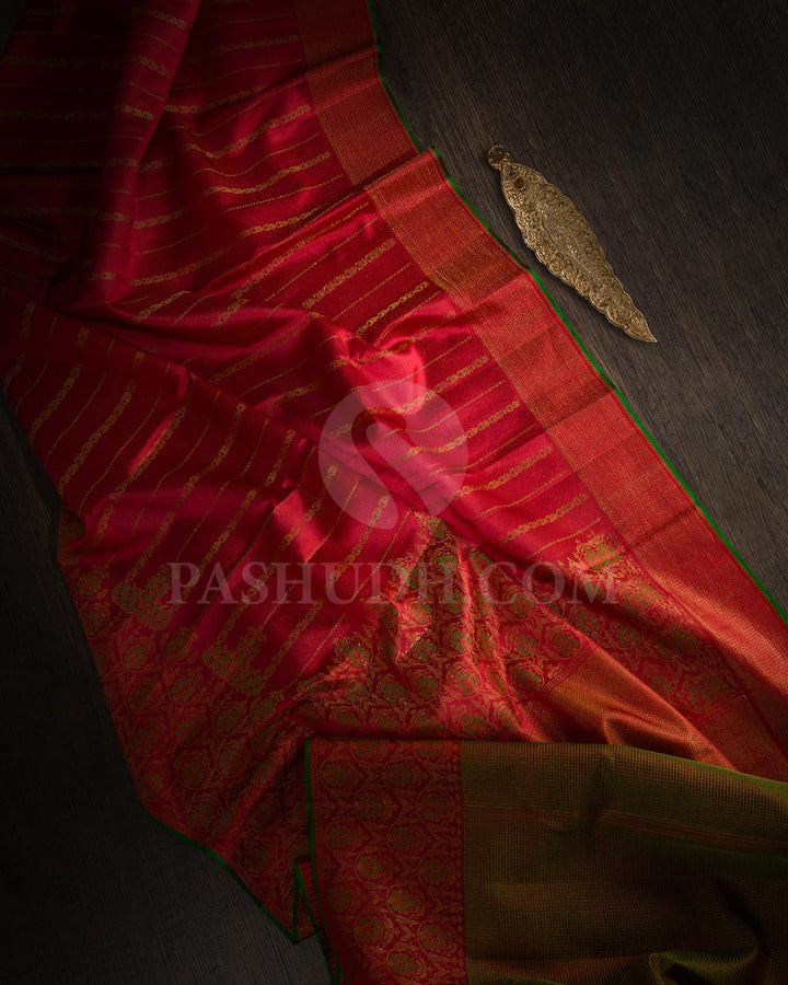Red With Green Kanjivaram Silk Saree-DJ392(C)