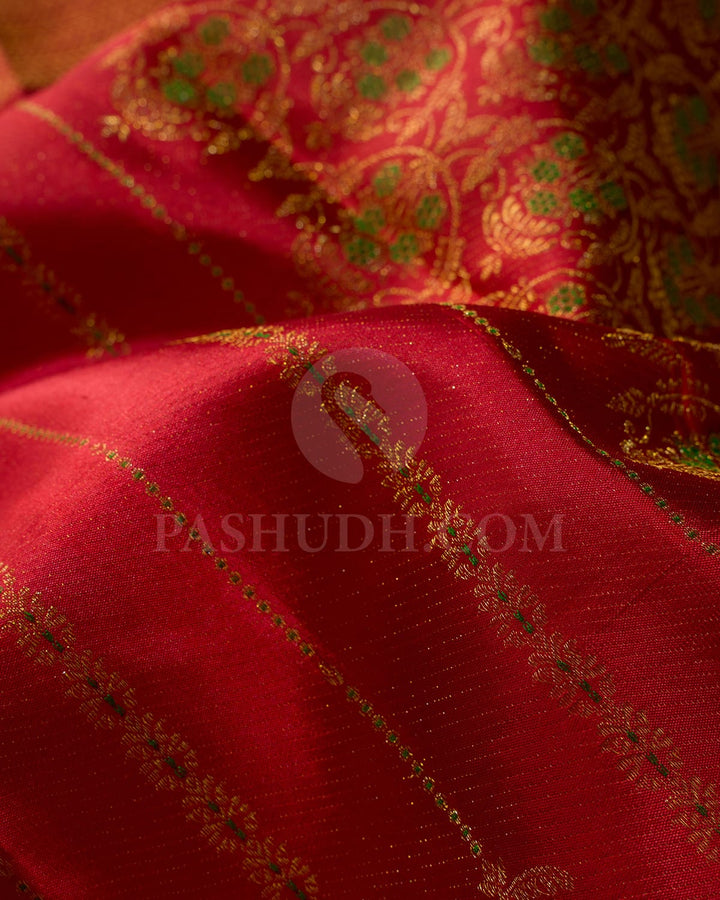 Red With Green Kanjivaram Silk Saree-DJ392(C)
