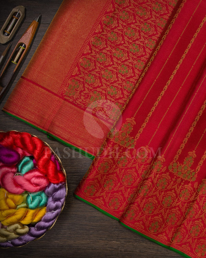 Red With Green Kanjivaram Silk Saree-DJ392(C)