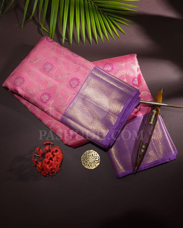 Light Pink And Lavender Kanjivaram Silk Saree-S1244(D)