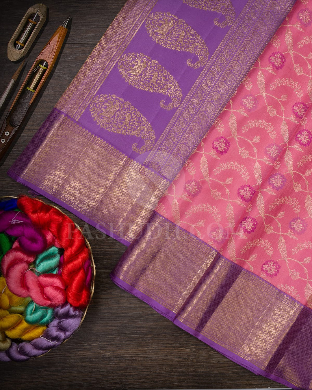 Light Pink And Lavender Kanjivaram Silk Saree-S1244(D)