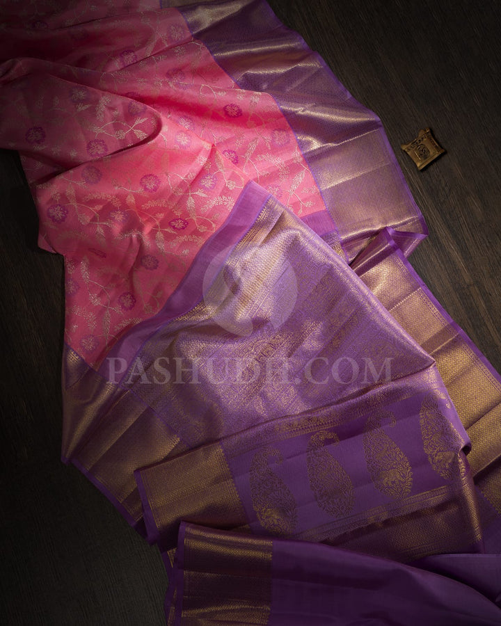 Light Pink And Lavender Kanjivaram Silk Saree-S1244(D)