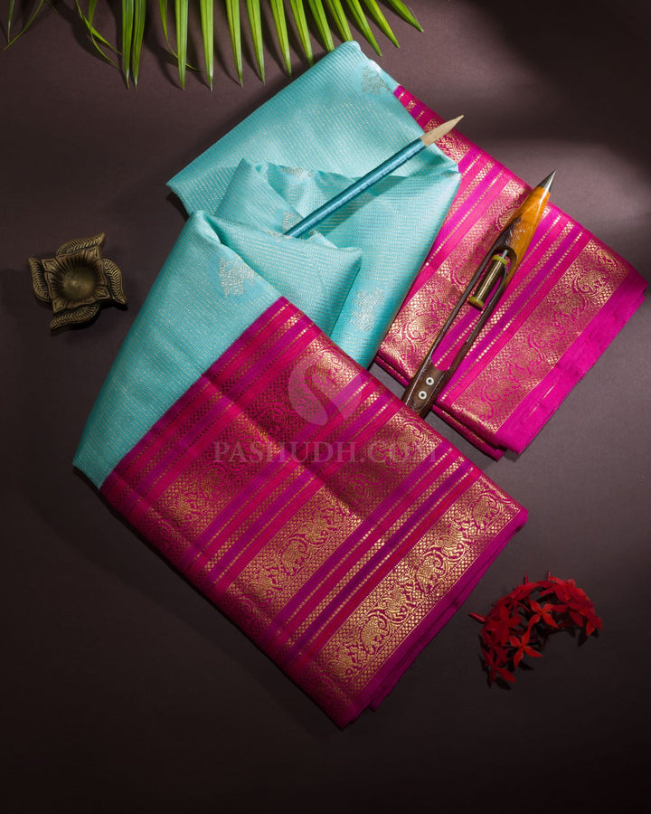 Sky Blue And Rani Pink Kanjivaram Silk Saree-S1233(D)