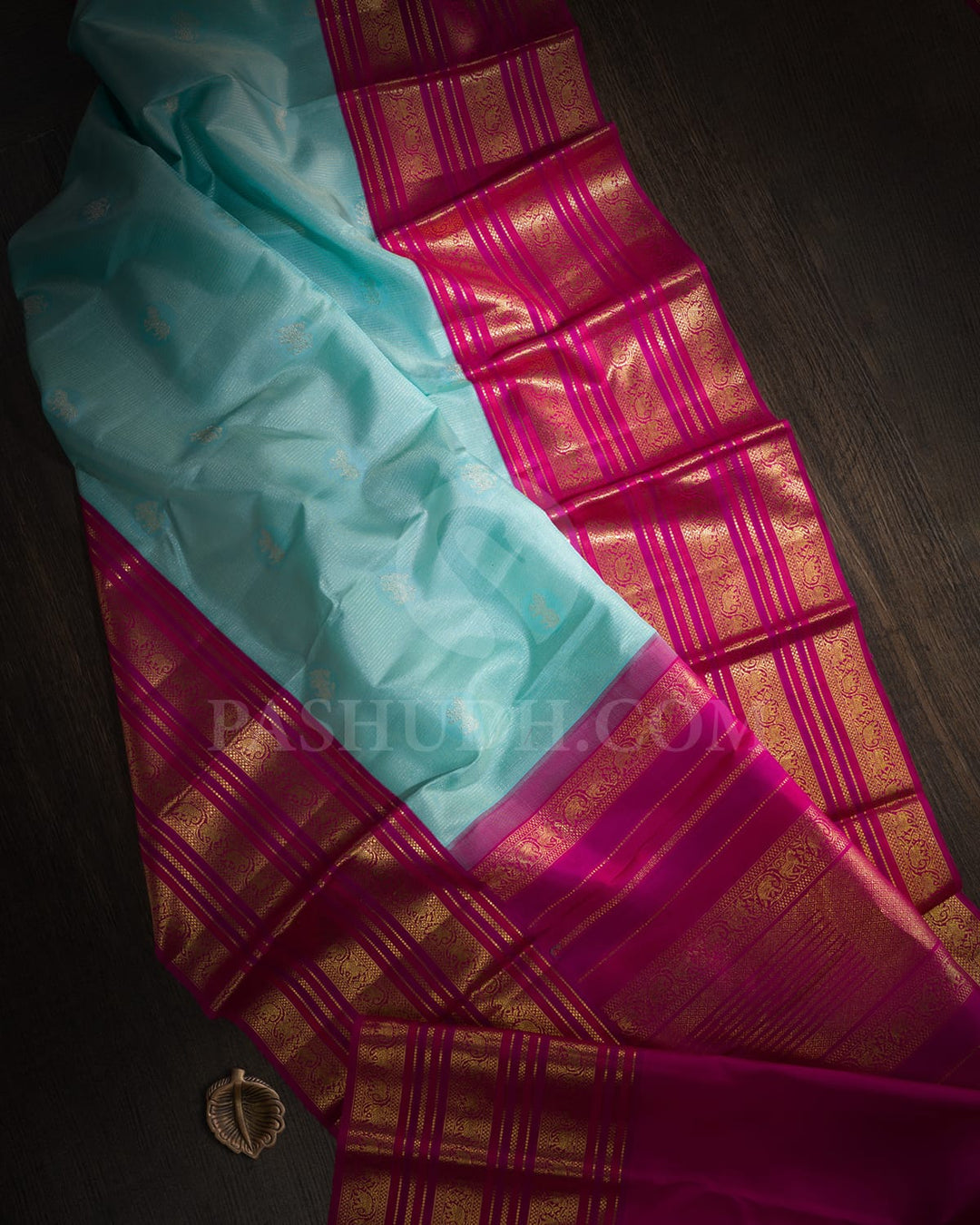 Sky Blue And Rani Pink Kanjivaram Silk Saree-S1233(D)