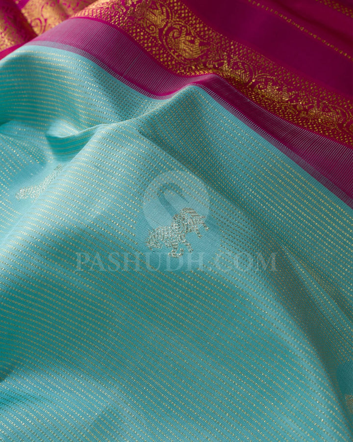 Sky Blue And Rani Pink Kanjivaram Silk Saree-S1233(D)