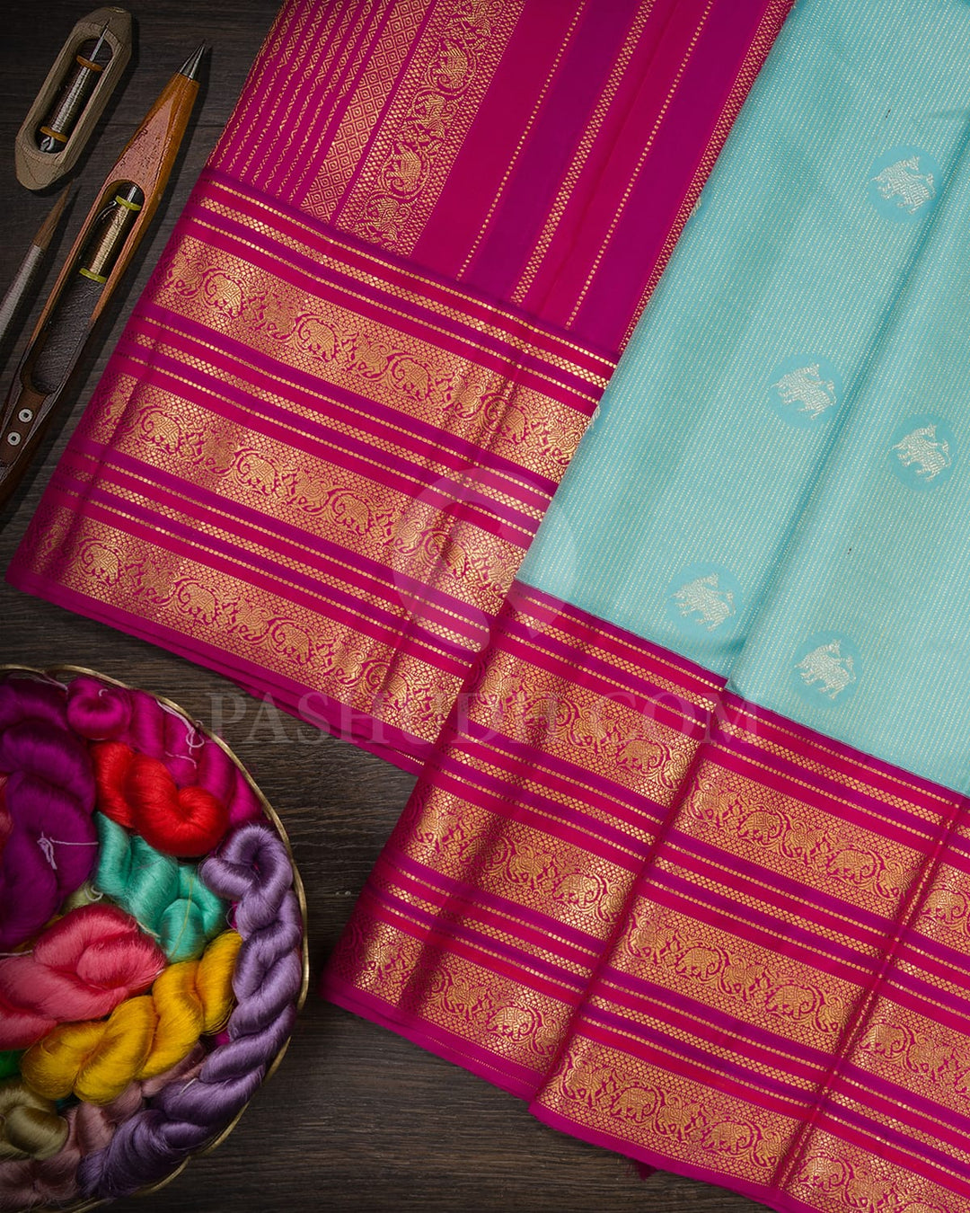 Sky Blue And Rani Pink Kanjivaram Silk Saree-S1233(D)