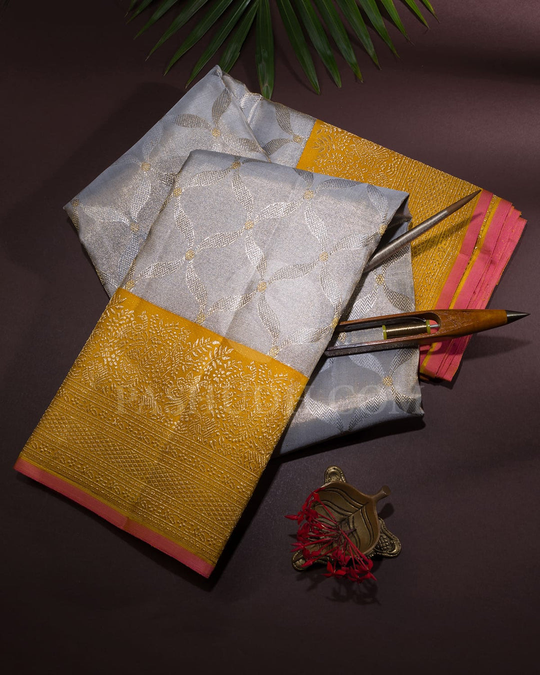 Grey With Mango Yellow Kanjivaram Silk Saree-S1466(C)