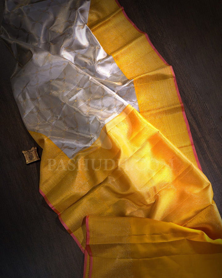 Grey With Mango Yellow Kanjivaram Silk Saree-S1466(C)