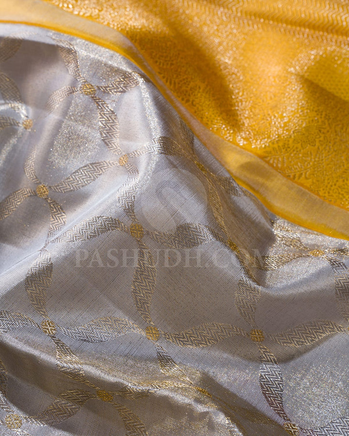 Grey With Mango Yellow Kanjivaram Silk Saree-S1466(C)