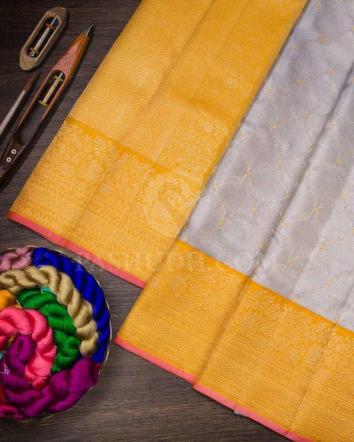 Grey With Mango Yellow Kanjivaram Silk Saree-S1466(C)