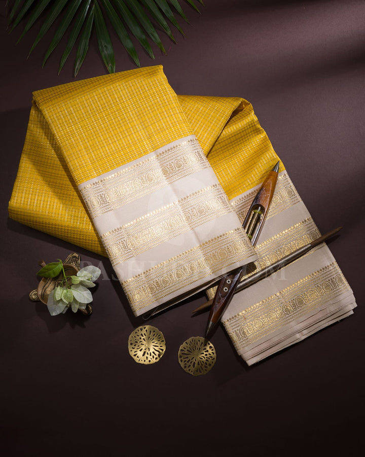 Bright Yellow With Half White Kanjivaram Silk Saree-S1343(F)