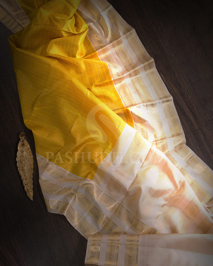 Bright Yellow With Half White Kanjivaram Silk Saree-S1343(F)