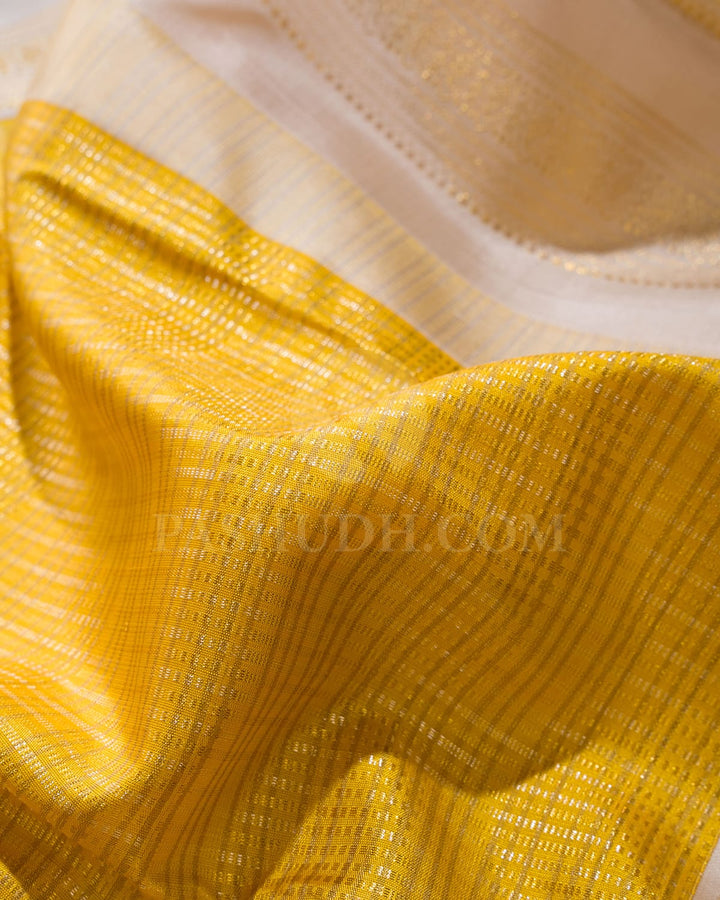 Bright Yellow With Half White Kanjivaram Silk Saree-S1343(F)