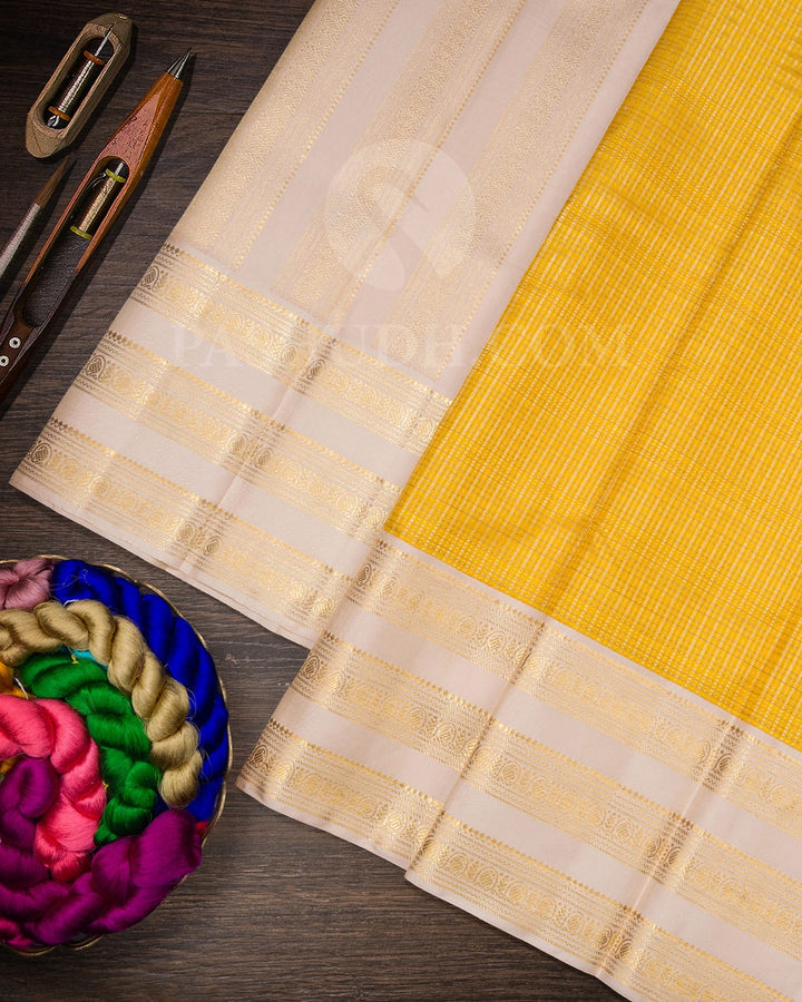 Bright Yellow With Half White Kanjivaram Silk Saree-S1343(F)