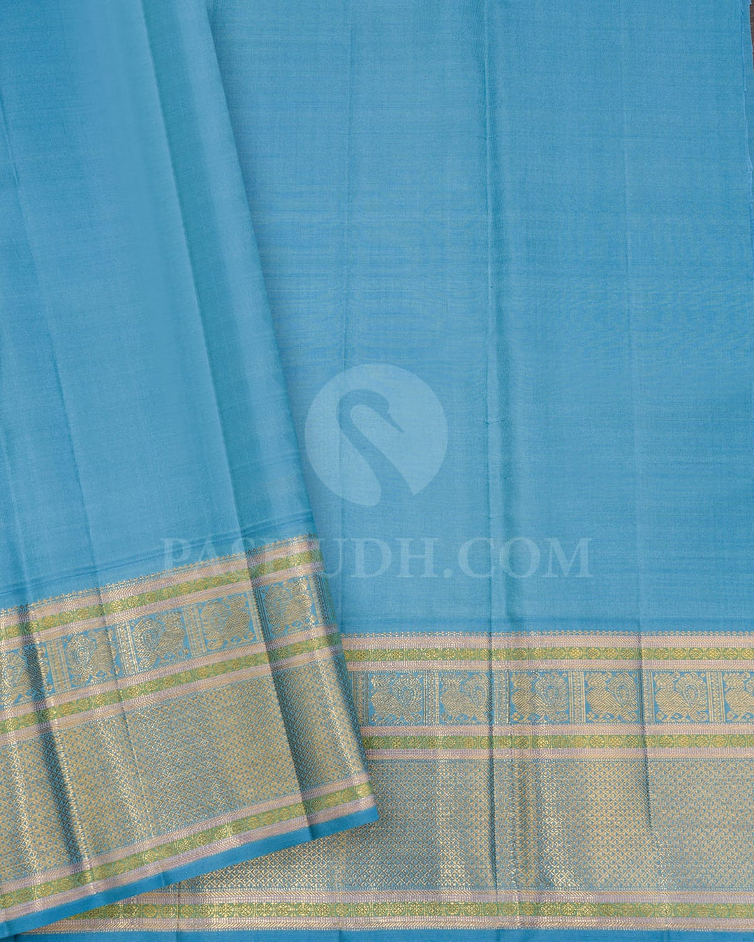 Navy Blue With Sky Blue Kanjivaram Silk Saree-S1601(A)