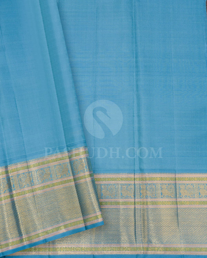 Navy Blue With Sky Blue Kanjivaram Silk Saree-S1601(A)
