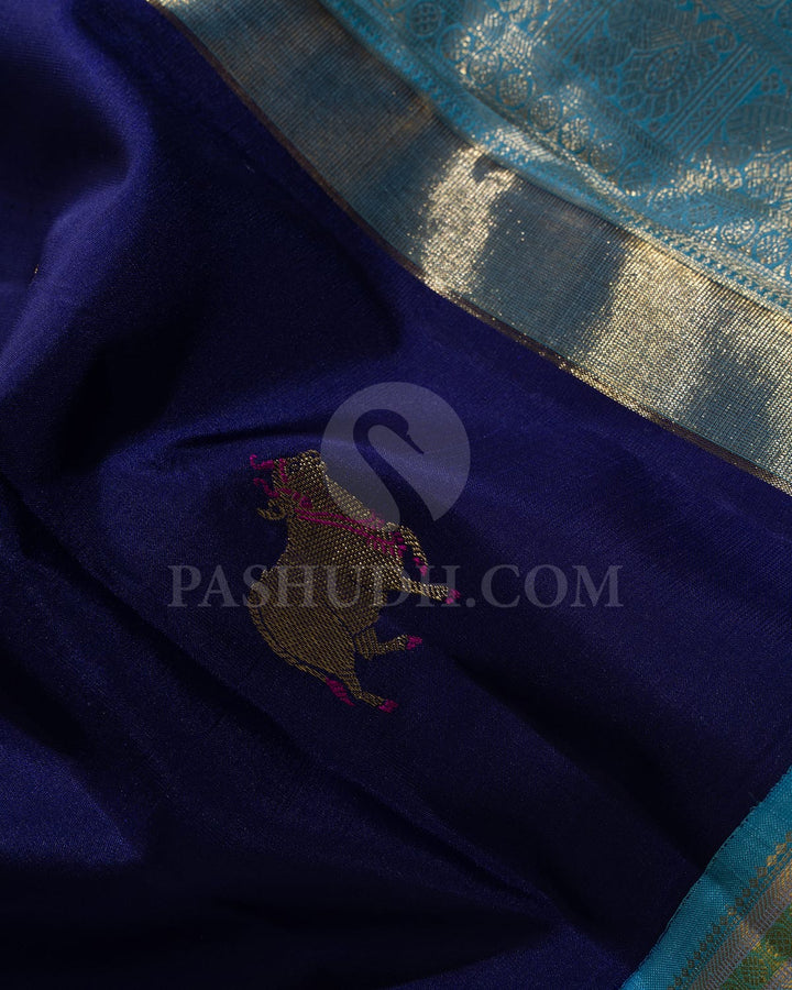 Navy Blue With Sky Blue Kanjivaram Silk Saree-S1601(A)