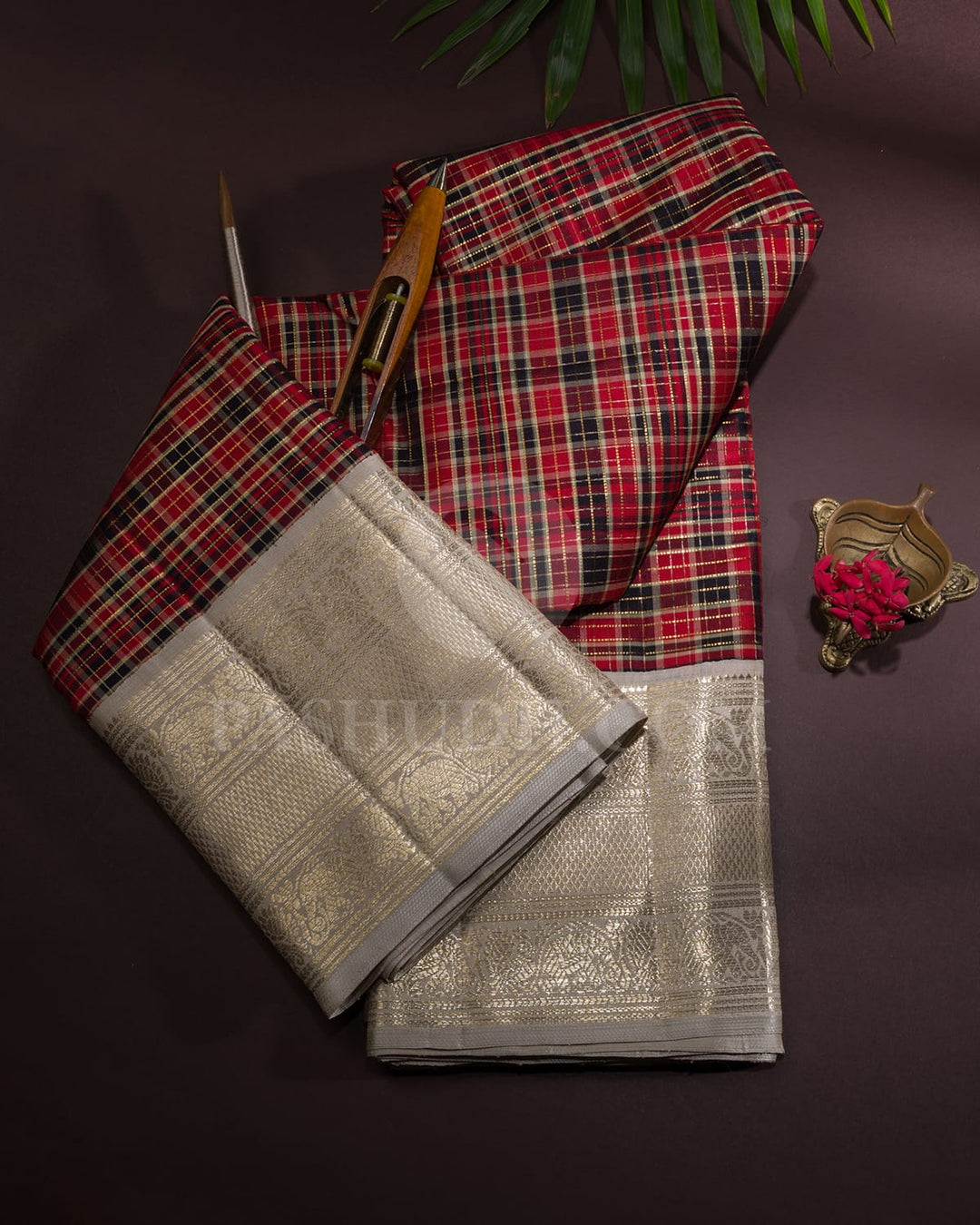Red,Black And Half White Kanjivaram Silk Saree-S1610(A)