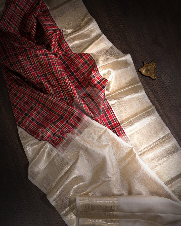 Red,Black And Half White Kanjivaram Silk Saree-S1610(A)