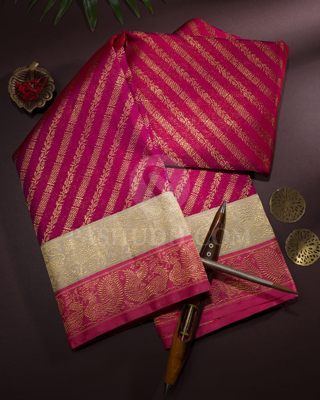 Rani Pink With Dual Shaded Half White And Baby Pink Kanjivaram Silk Saree-S1579(B)