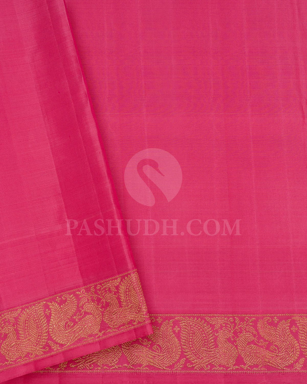 Rani Pink With Dual Shaded Half White And Baby Pink Kanjivaram Silk Saree-S1579(B)